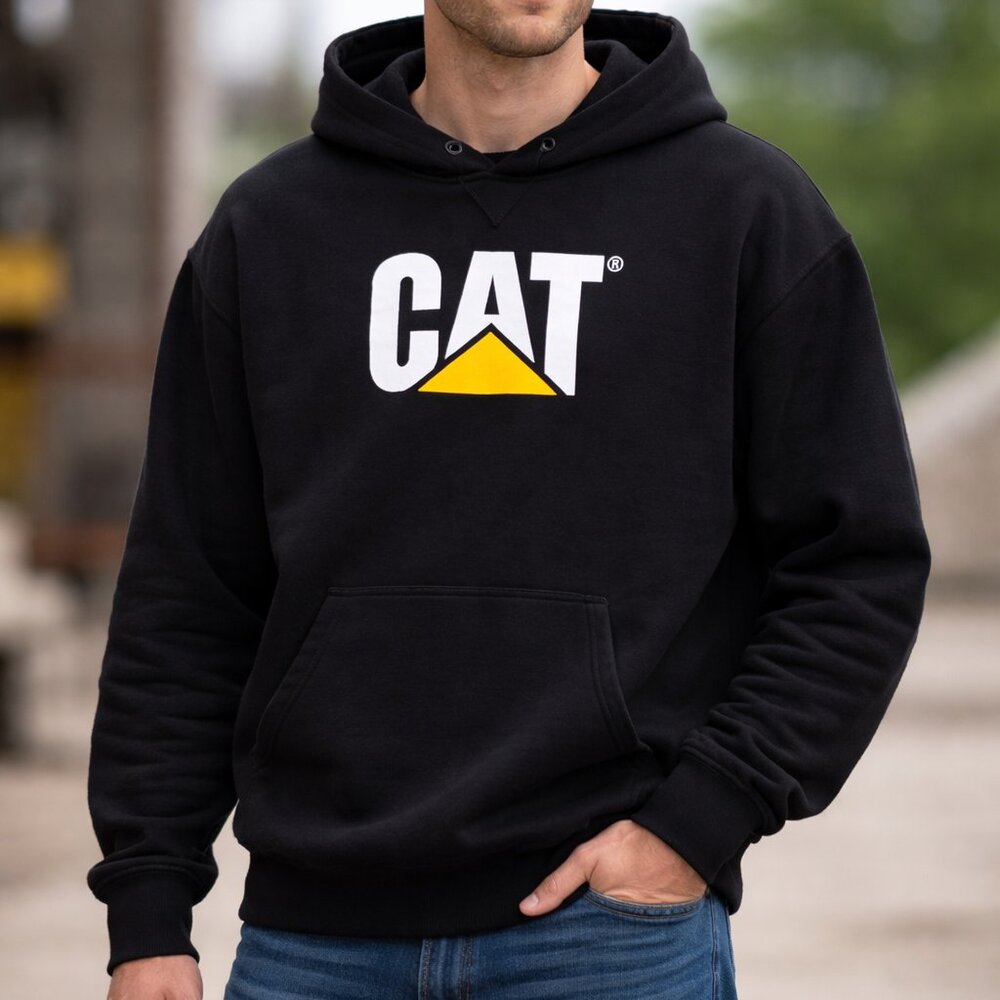 Caterpillar Black Hoodie with White and Yellow CAT Logo